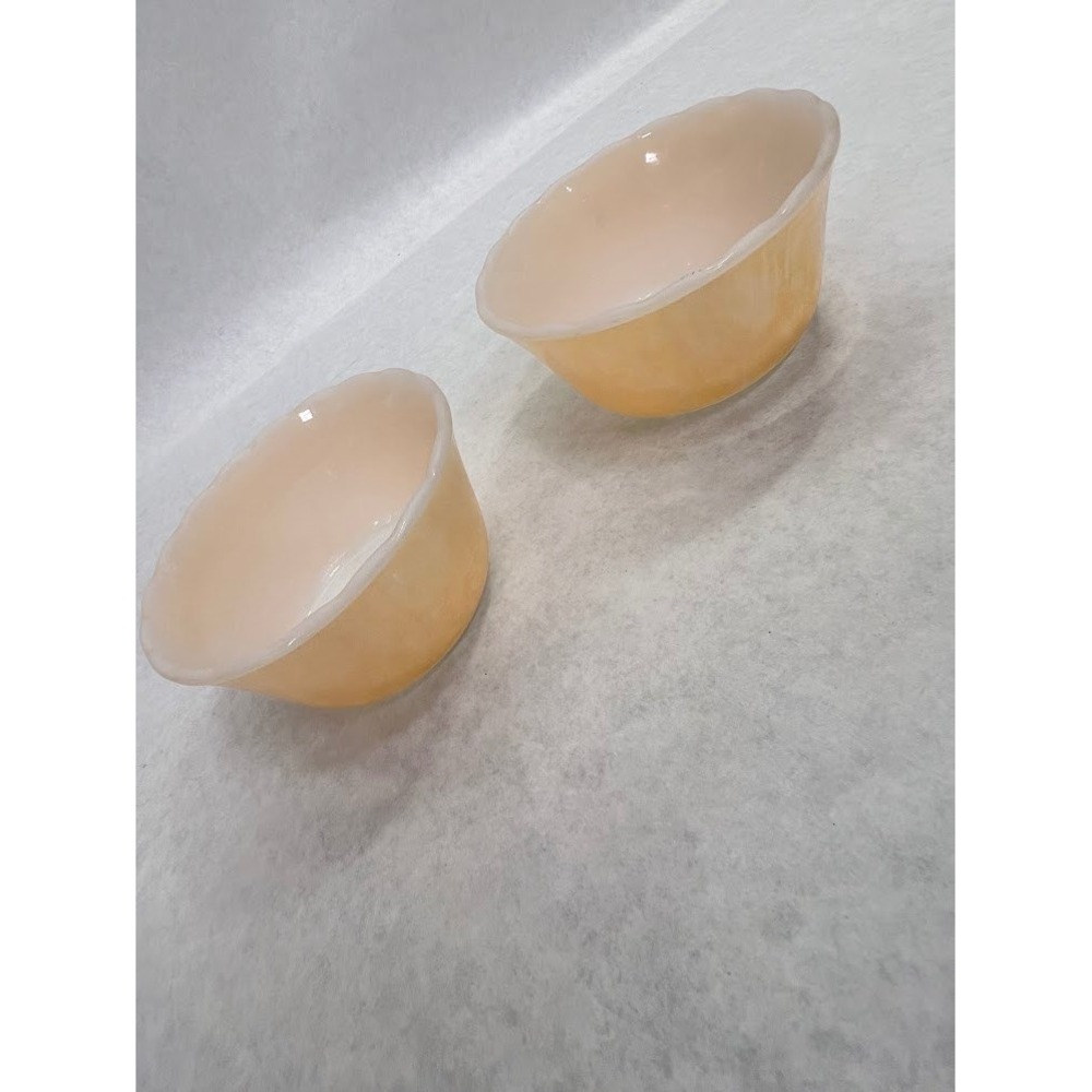 Vintage Fire-King Peach Luster Scalloped Custard Cups 6oz Milk Glass Set of 2